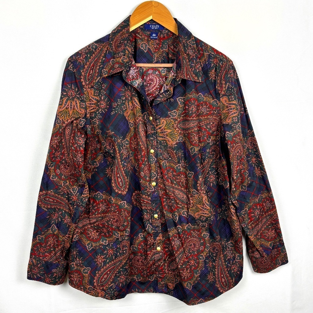 Chaps Woman LongSleeve Button Up‎ Cotton Shirt Blouse 2X Classic Office Business